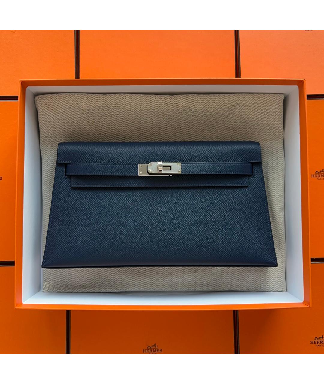 HERMES Синяя кожаная сумка с короткими ручками, фото 6