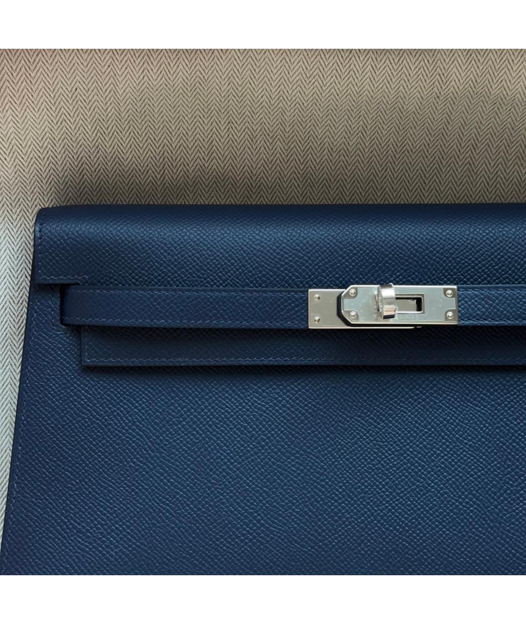 HERMES Синяя кожаная сумка с короткими ручками, фото 3