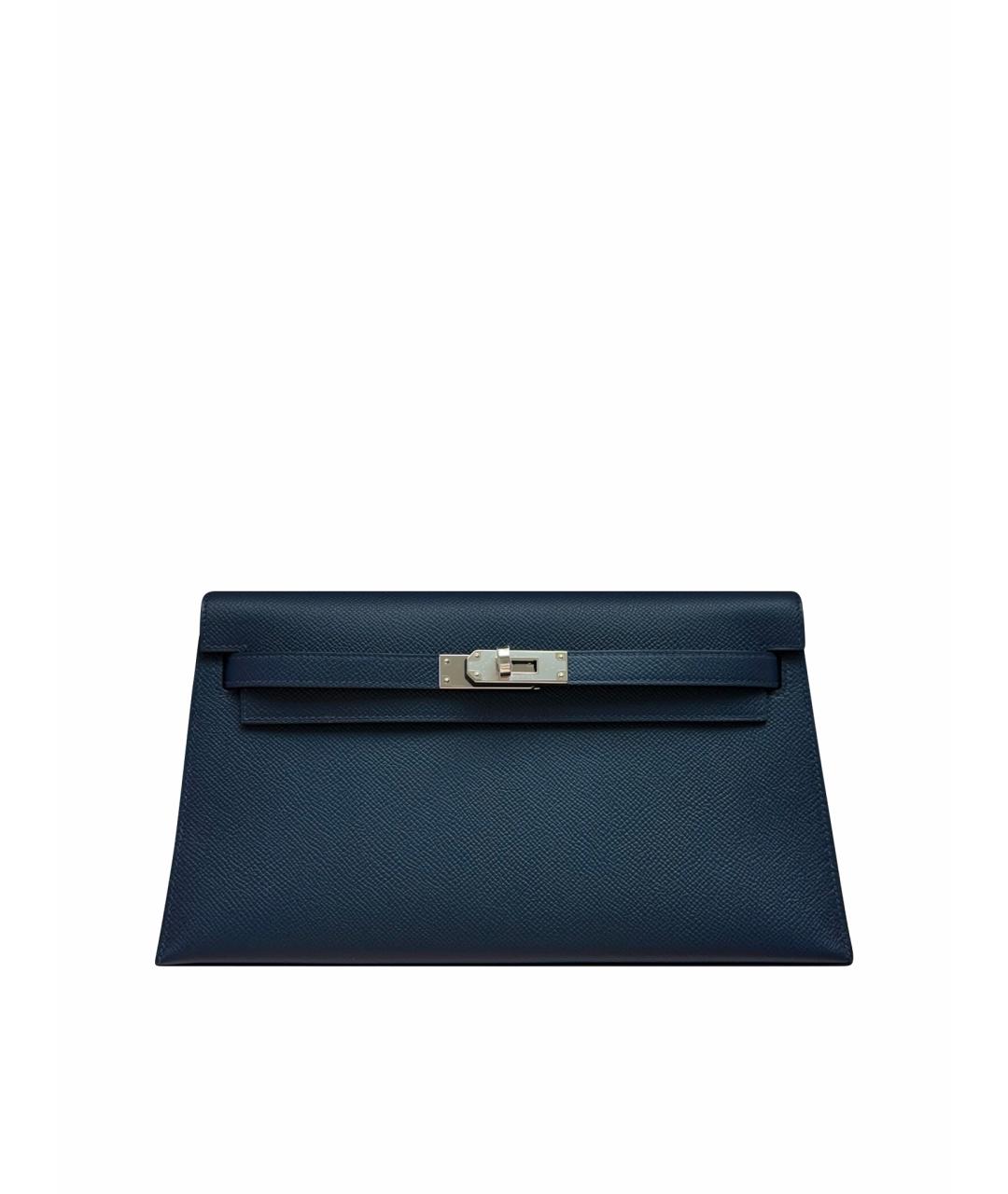 HERMES Синяя кожаная сумка с короткими ручками, фото 1