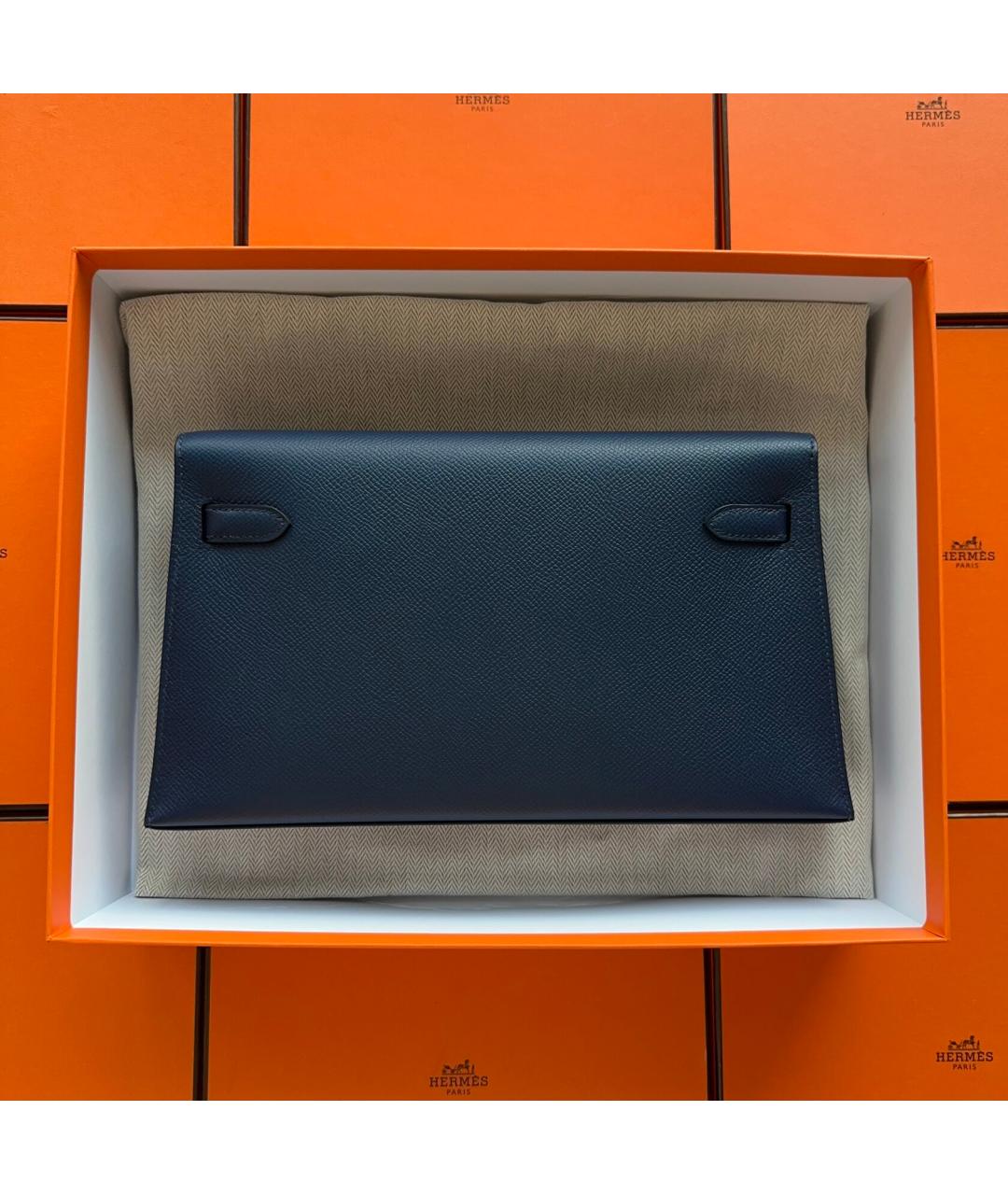 HERMES Синяя кожаная сумка с короткими ручками, фото 2