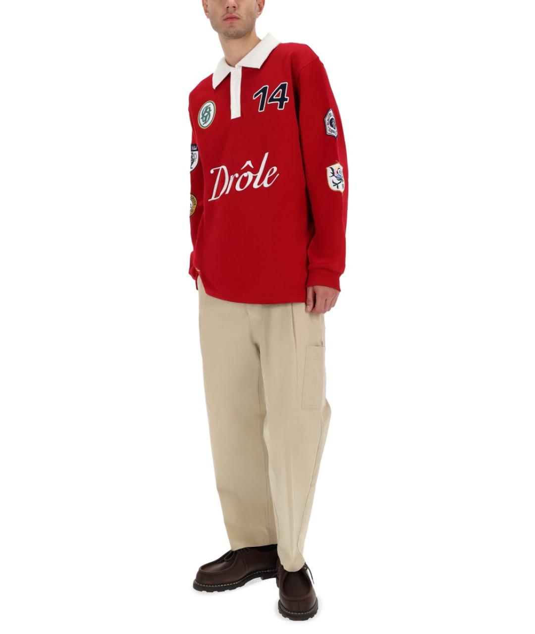 Drole de Monsieur Красное хлопковое поло с коротким рукавом, фото 2