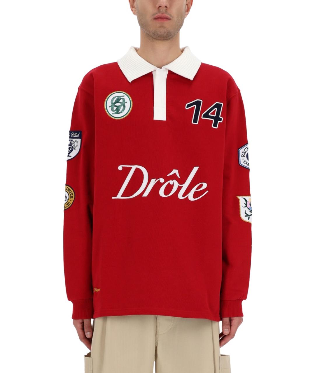 Drole de Monsieur Красное хлопковое поло с коротким рукавом, фото 4