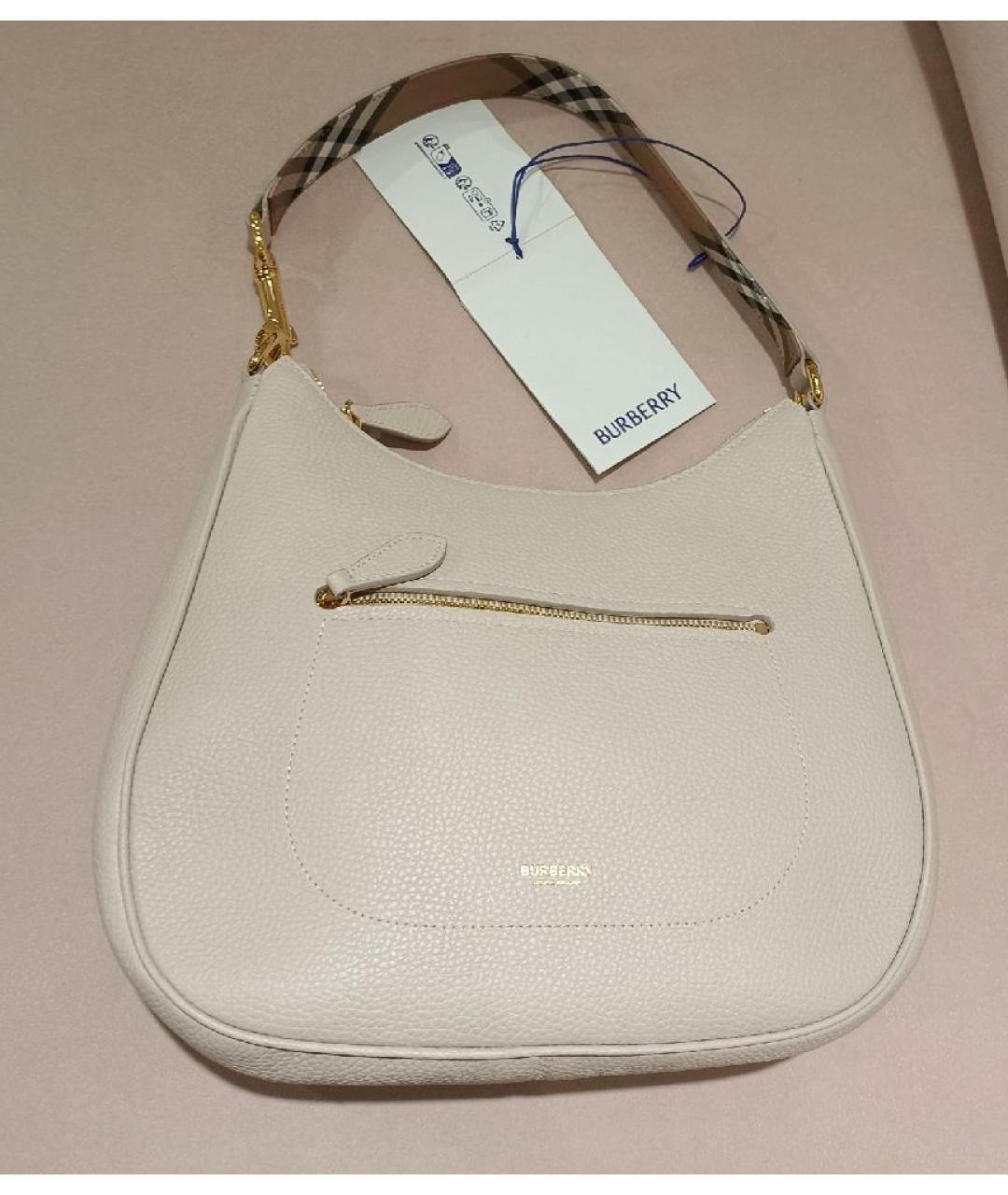 BURBERRY Бежевая кожаная сумка с короткими ручками, фото 4