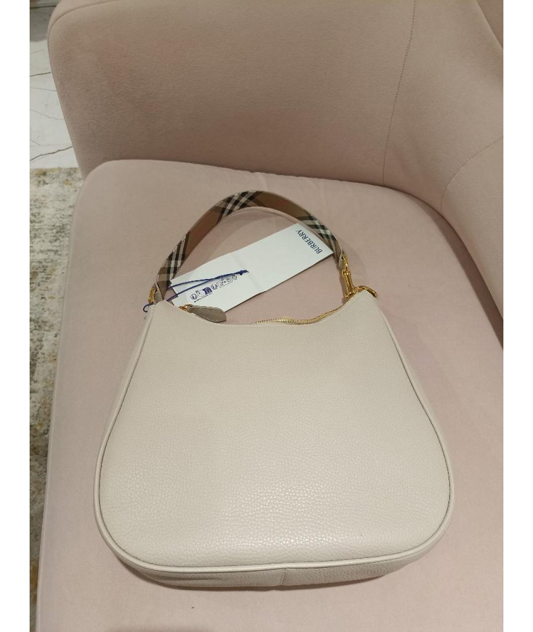 BURBERRY Бежевая кожаная сумка с короткими ручками, фото 3