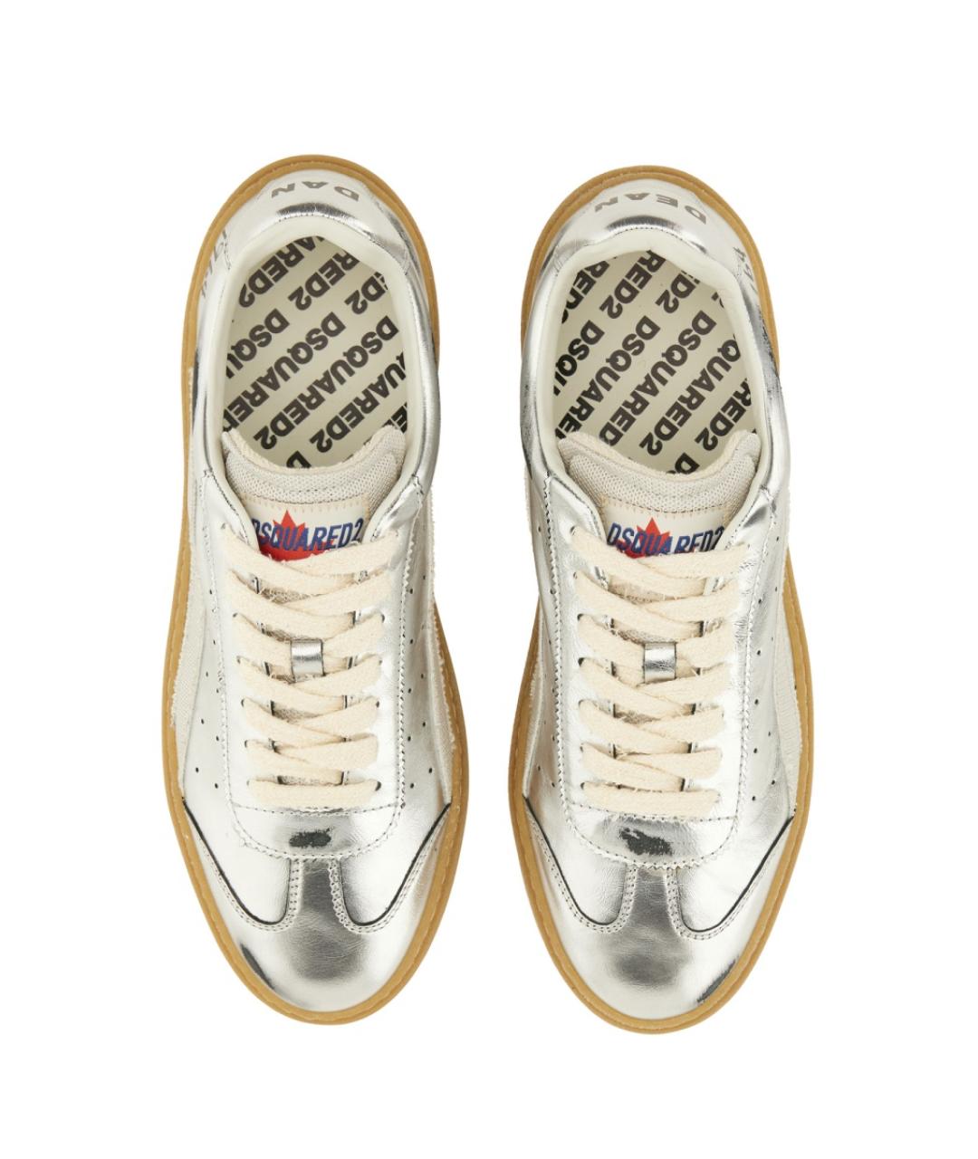 DSQUARED2 Серебряные кожаные низкие кроссовки / кеды, фото 6
