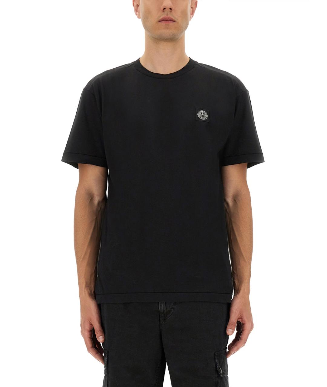 STONE ISLAND Черная хлопковая футболка, фото 5