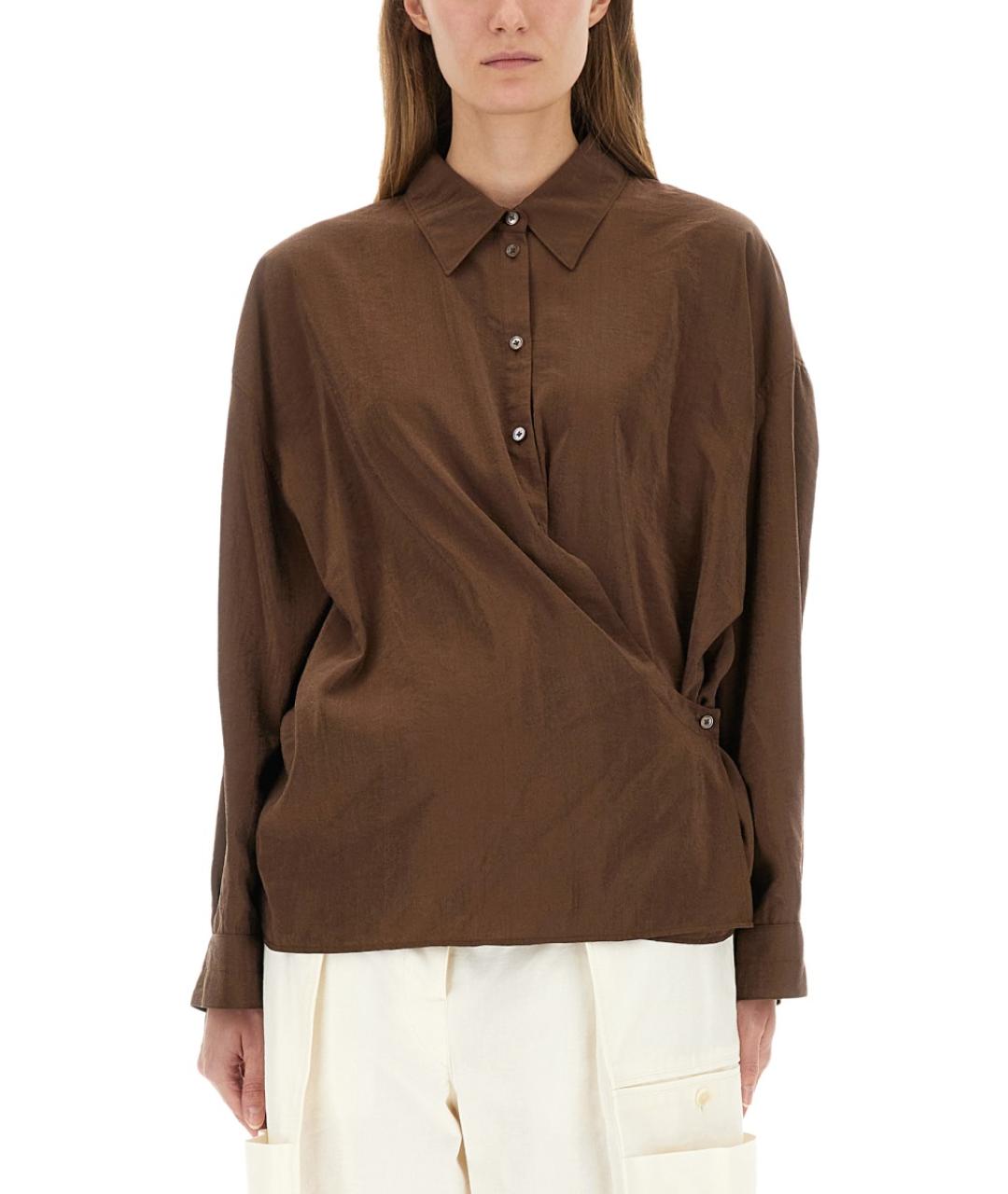 LEMAIRE Коричневая шелковая рубашка, фото 5