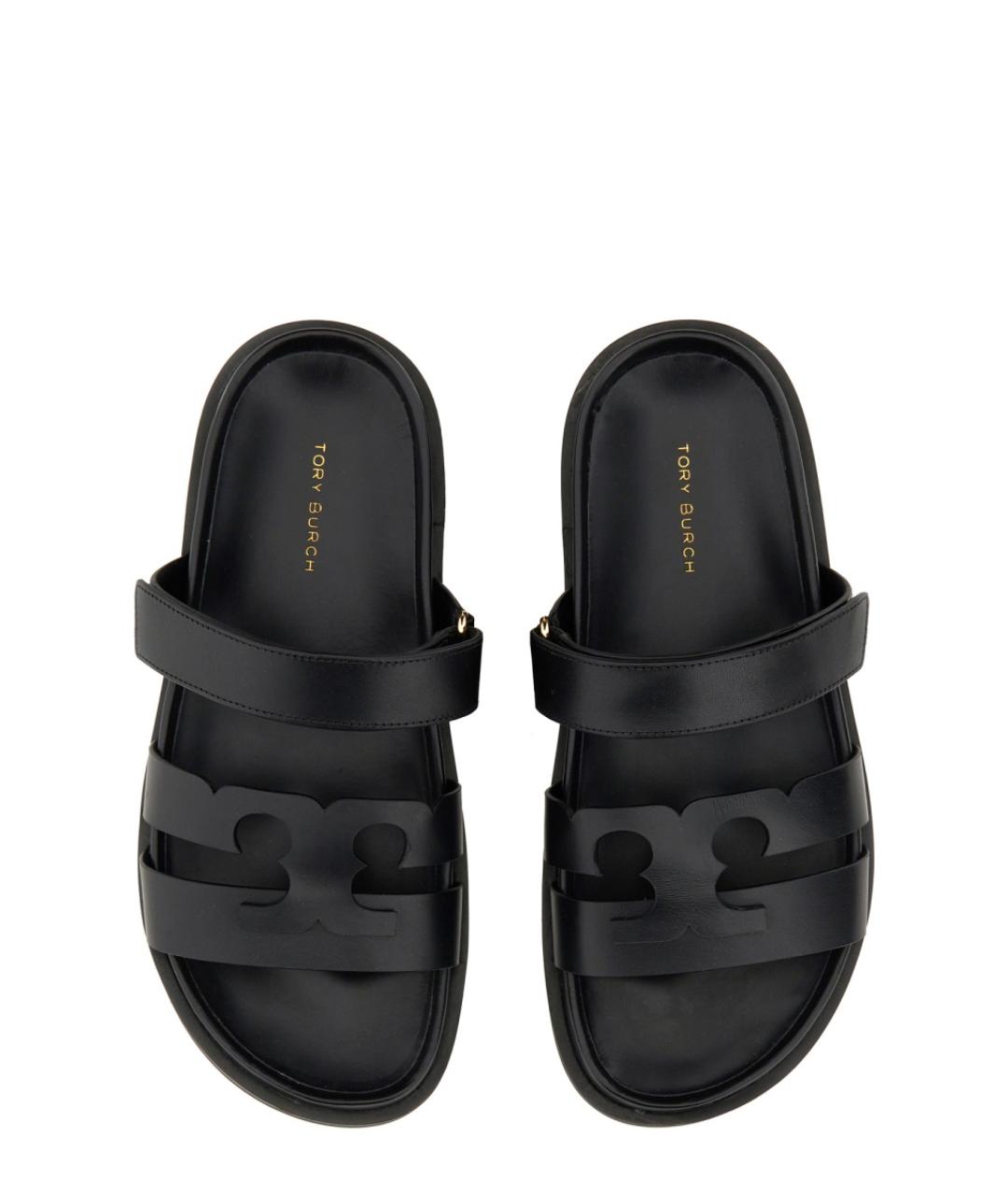 TORY BURCH Черные кожаные шлепанцы, фото 3