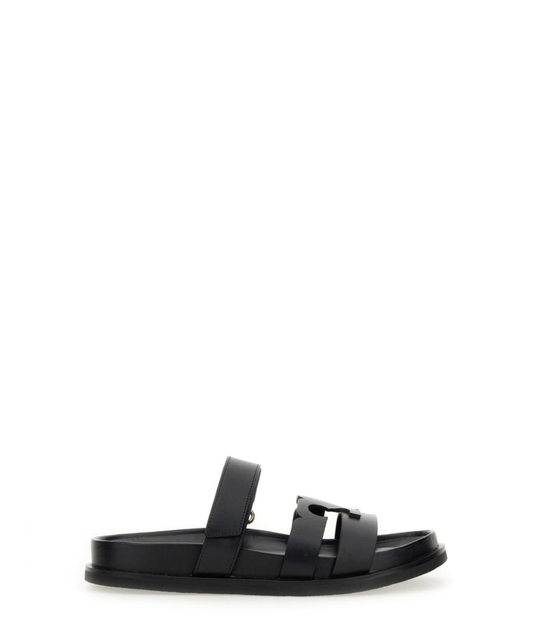TORY BURCH Черные кожаные шлепанцы, фото 1