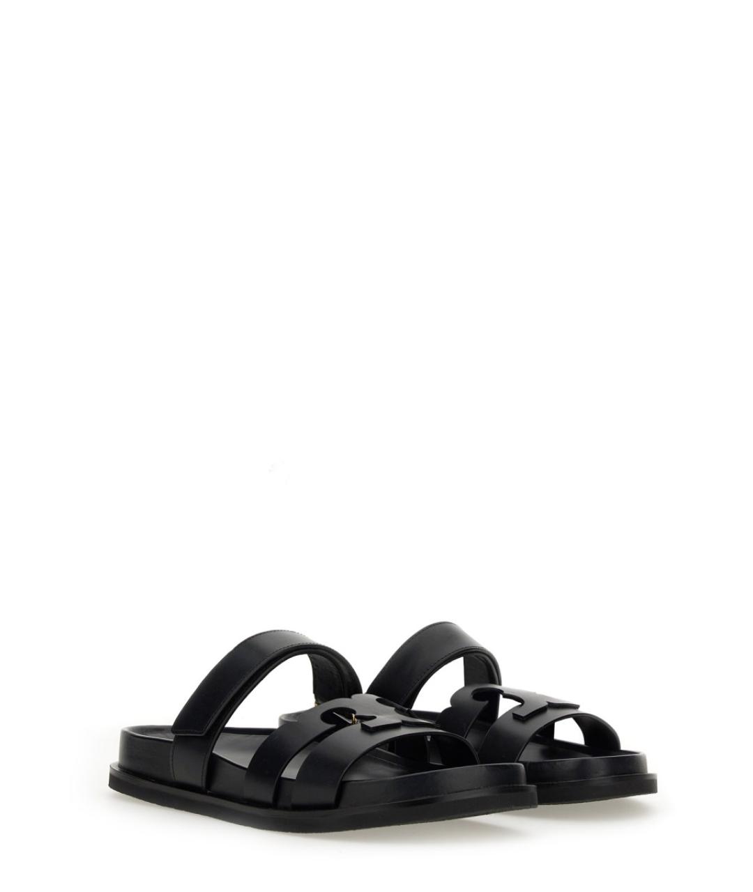 TORY BURCH Черные кожаные шлепанцы, фото 2
