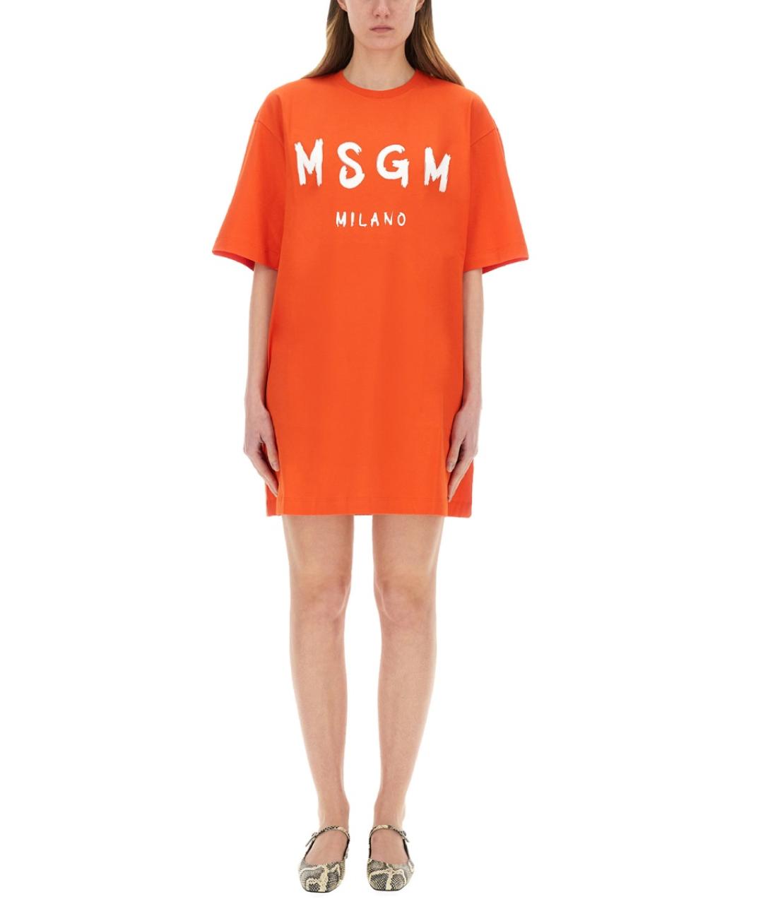 MSGM Оранжевое хлопковое повседневное платье, фото 2