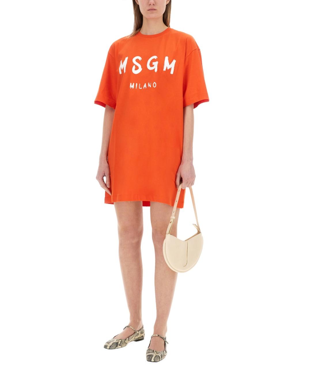 MSGM Оранжевое хлопковое повседневное платье, фото 3