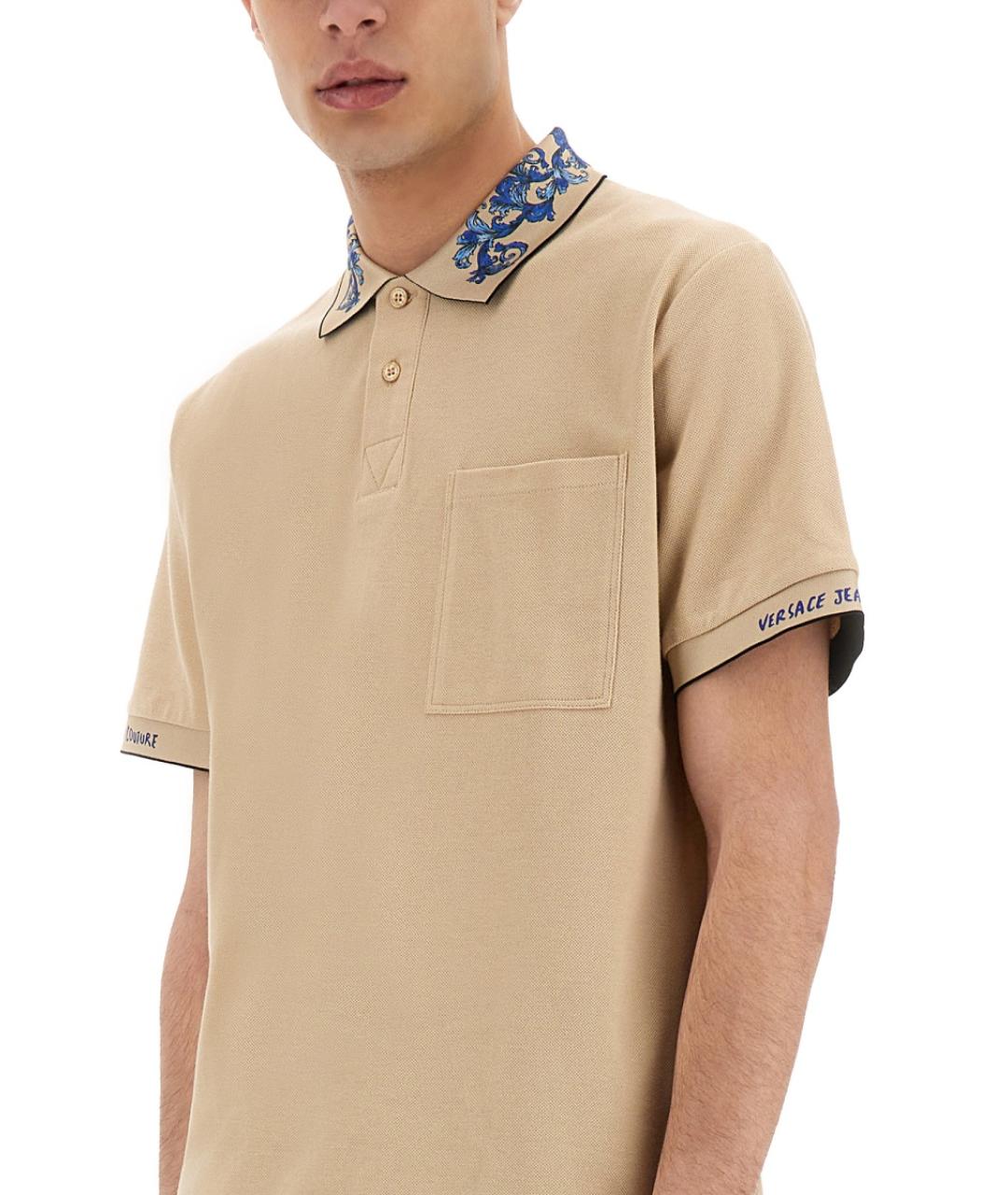 VERSACE JEANS COUTURE Бежевое хлопковое поло с коротким рукавом, фото 4