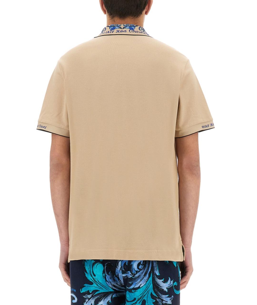 VERSACE JEANS COUTURE Бежевое хлопковое поло с коротким рукавом, фото 3
