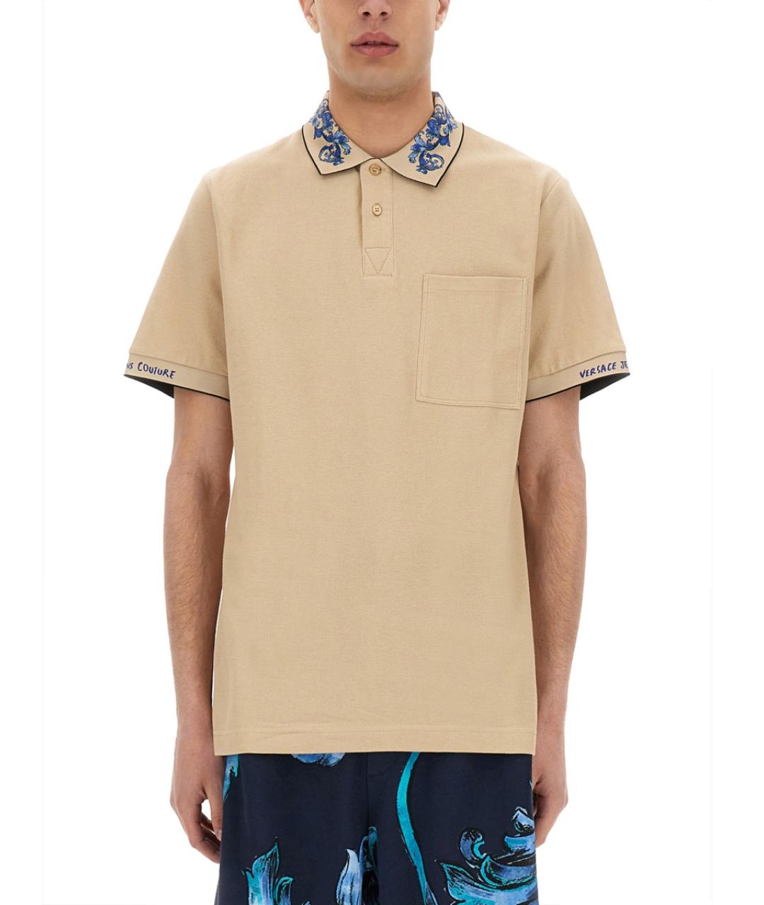 VERSACE JEANS COUTURE Бежевое хлопковое поло с коротким рукавом, фото 5