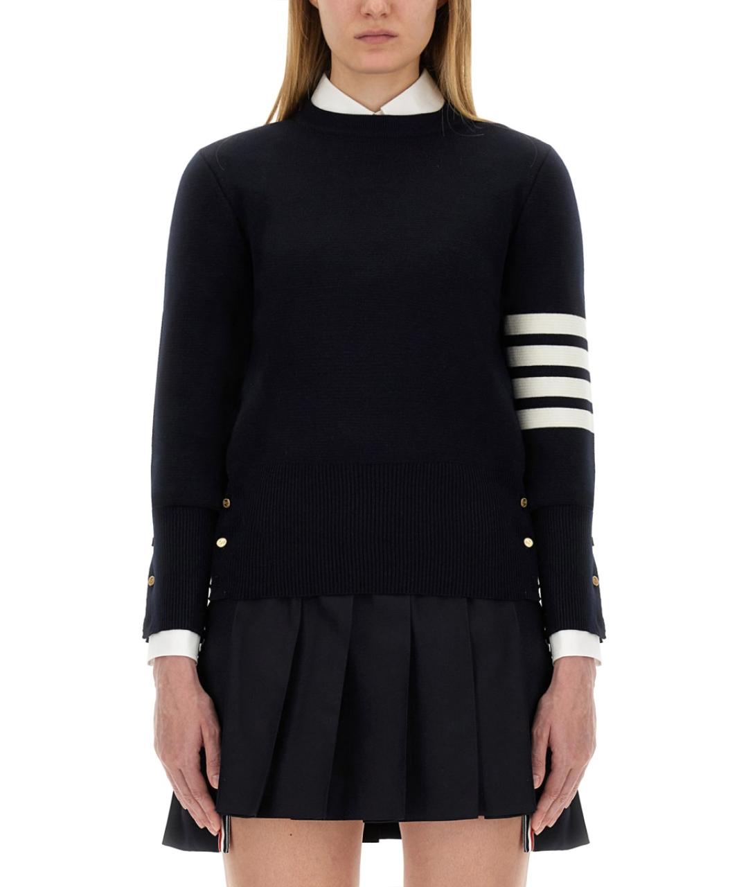 THOM BROWNE Темно-синий шерстяной джемпер / свитер, фото 2