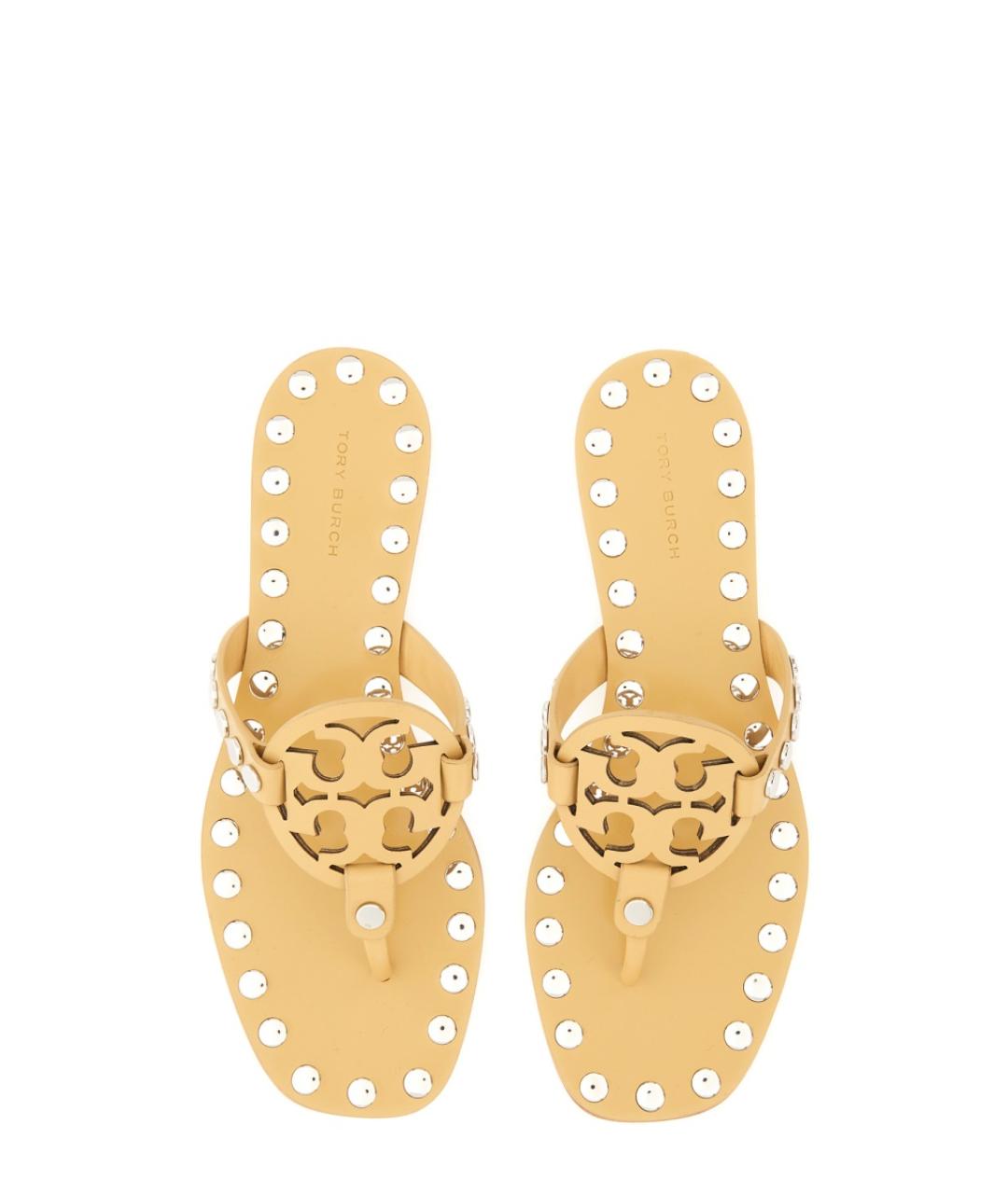 TORY BURCH Бежевые кожаные шлепанцы, фото 6