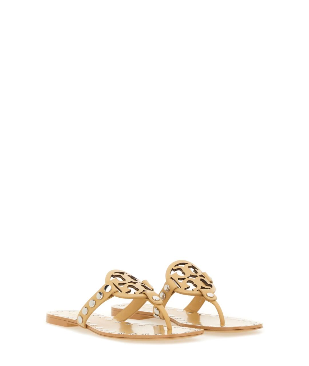 TORY BURCH Бежевые кожаные шлепанцы, фото 2