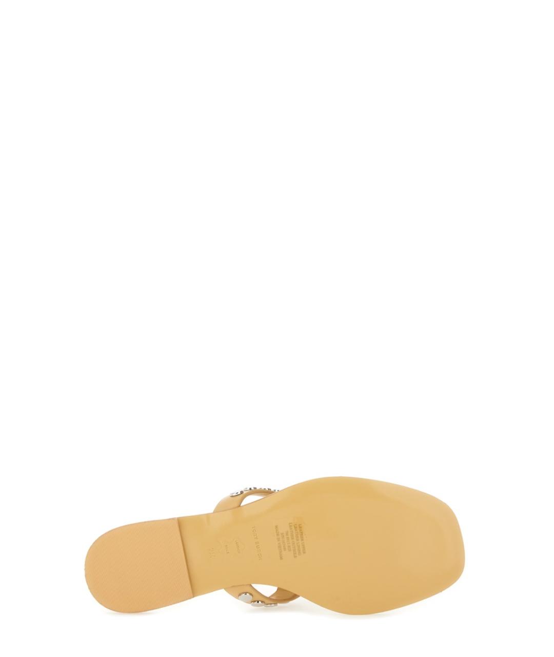 TORY BURCH Бежевые кожаные шлепанцы, фото 5