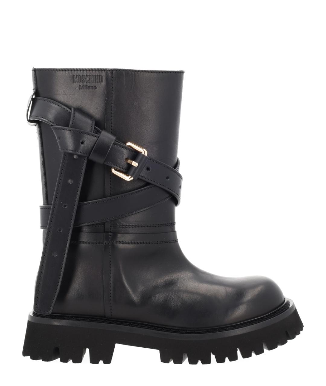 MOSCHINO Черные кожаные ботинки, фото 1