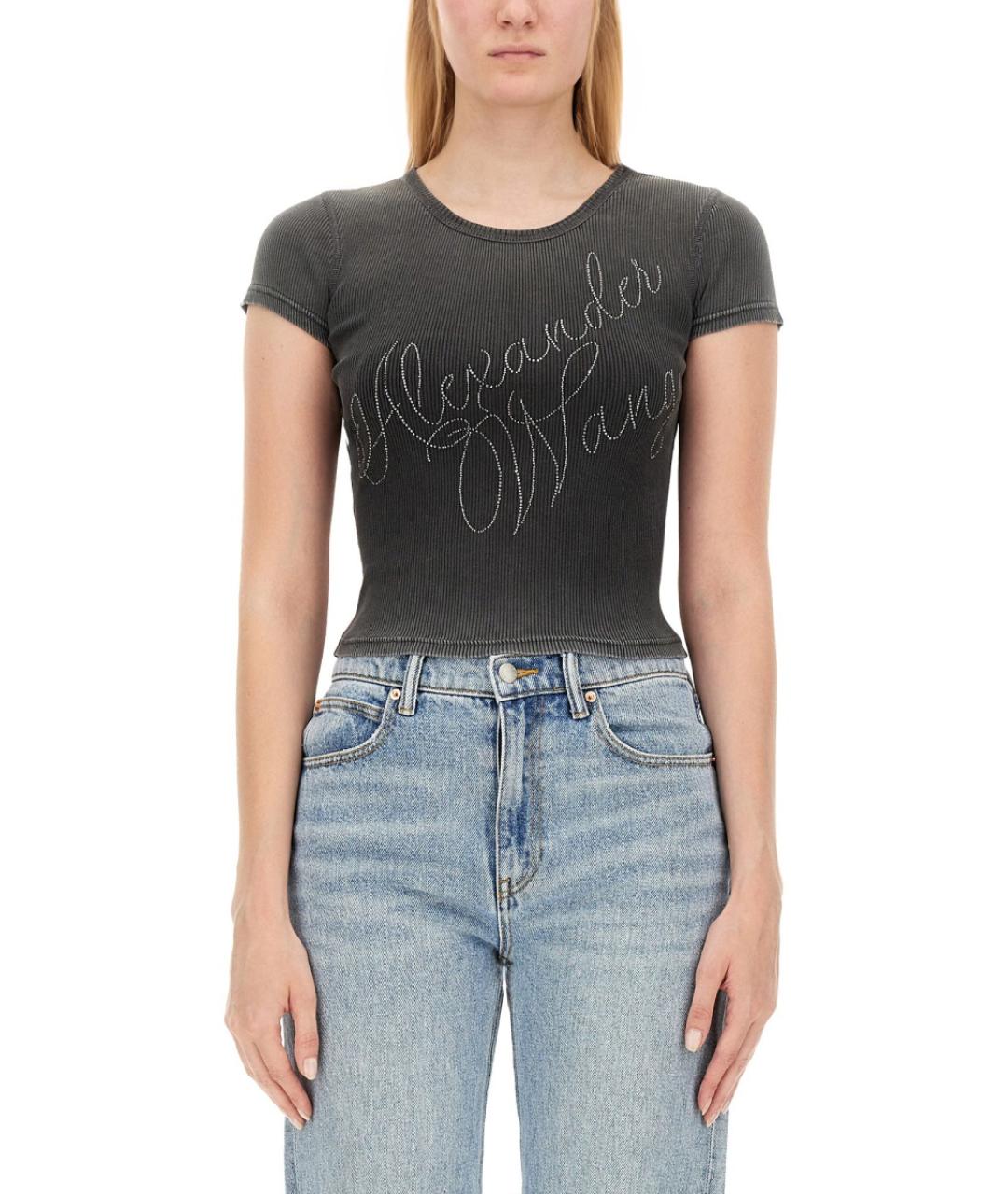 ALEXANDER WANG Серая хлопковая футболка, фото 5