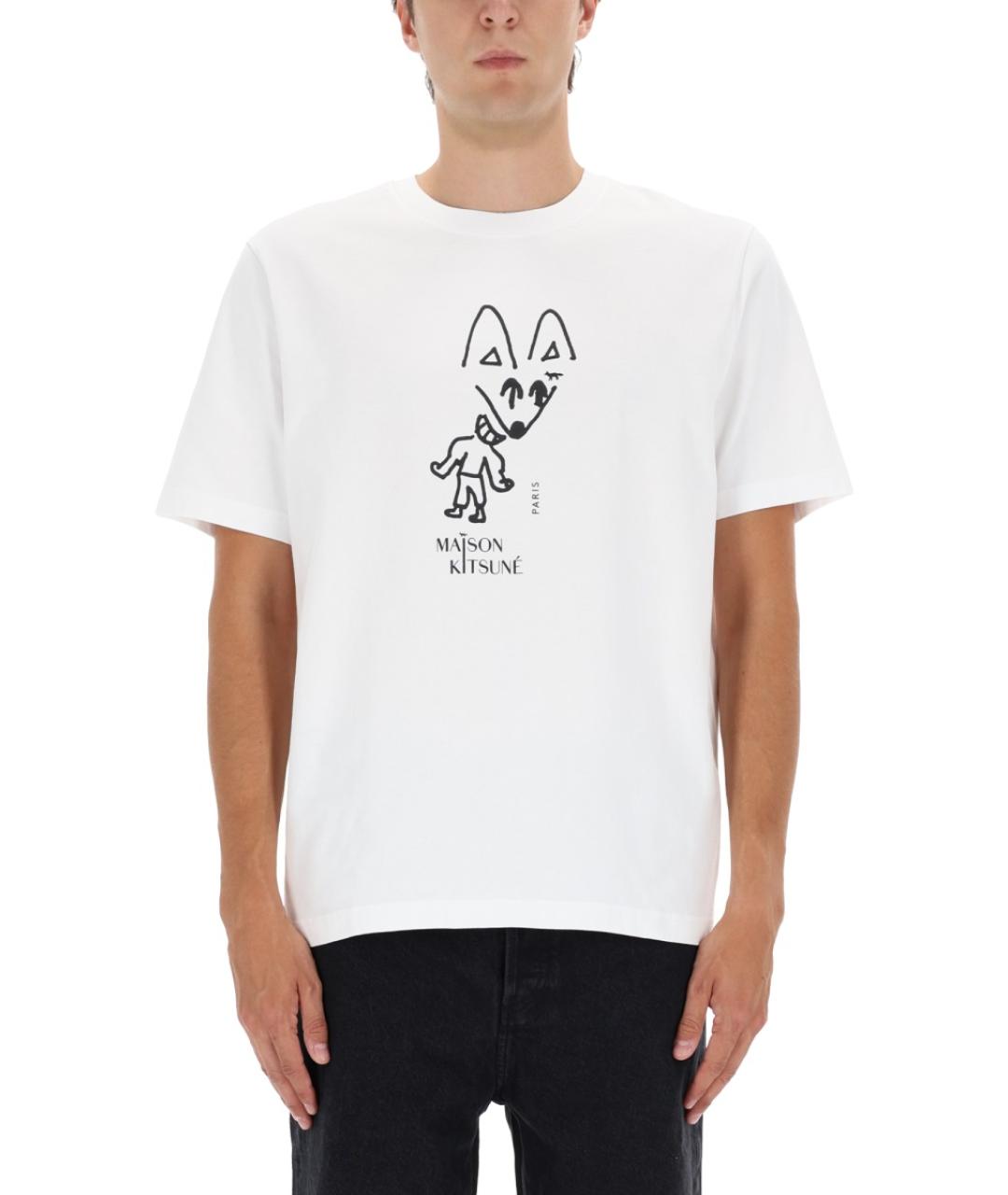 MAISON KITSUNE Белая хлопковая футболка, фото 5
