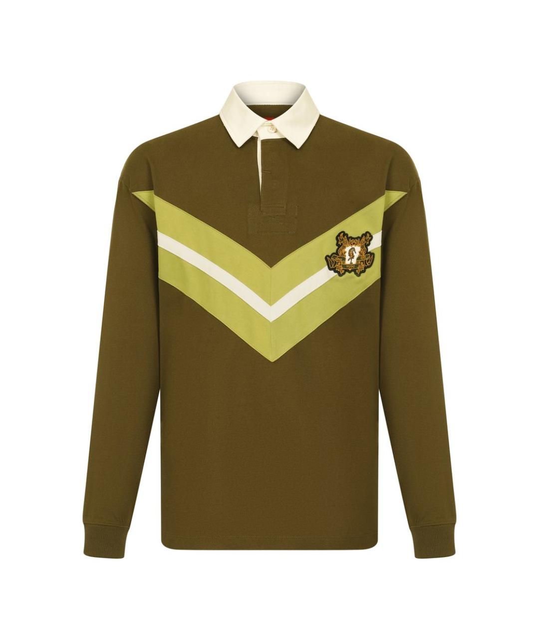 HUGO Зеленые хлопковое поло с длинным рукавом, фото 1