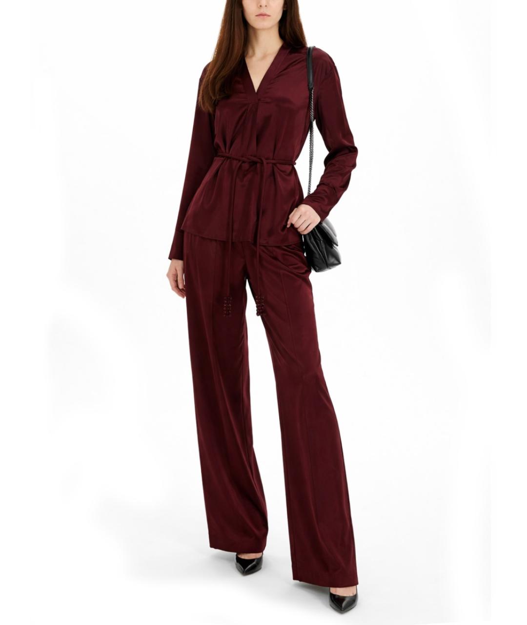 TORY BURCH Бордовые вискозные прямые брюки, фото 2