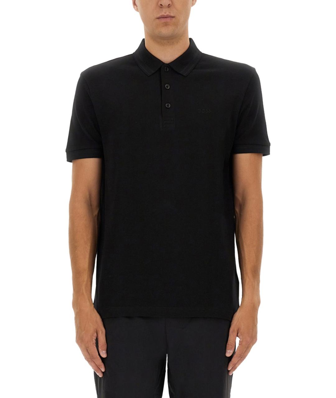HUGO BOSS Черное хлопковое поло с коротким рукавом, фото 2