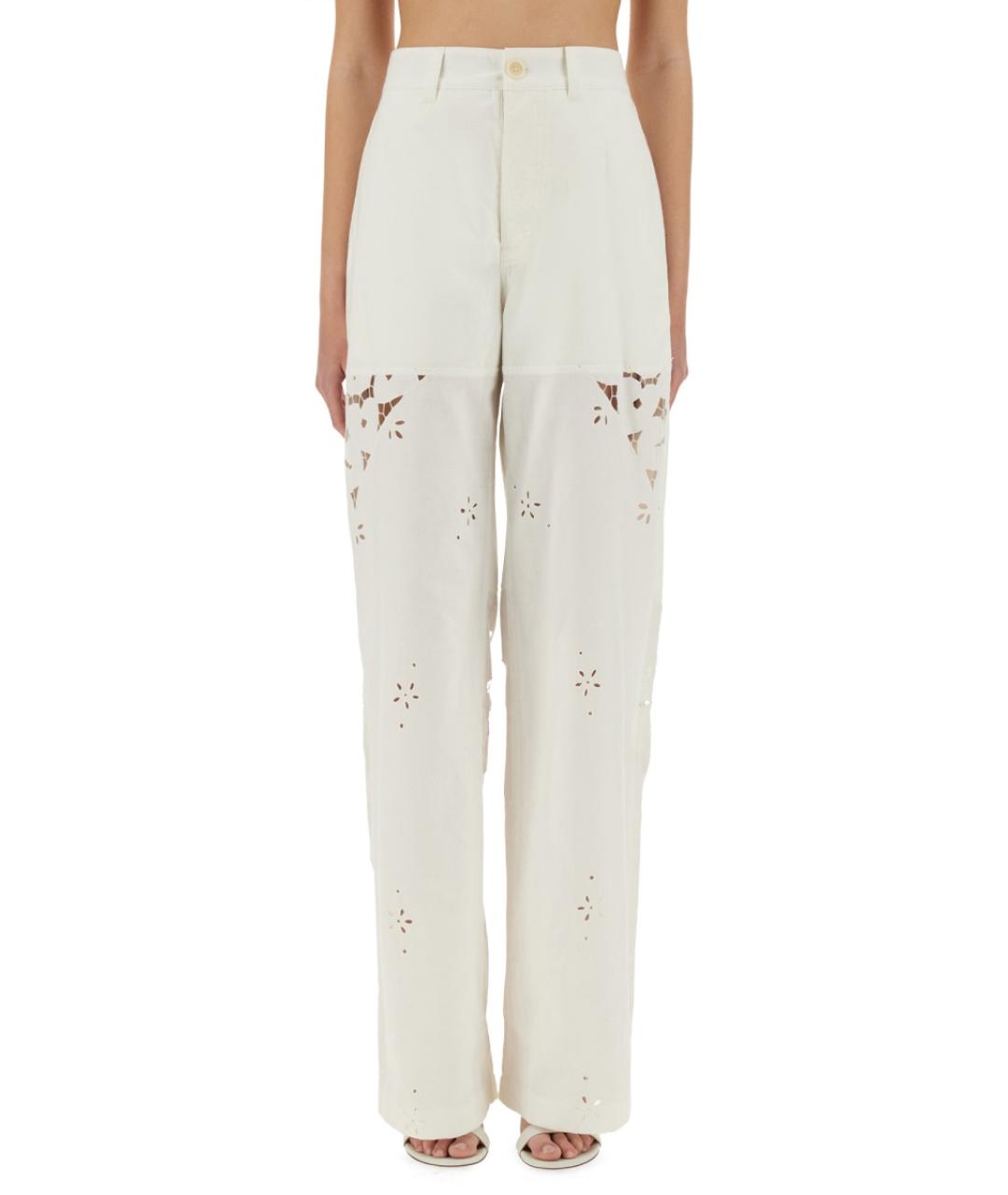 MARINE SERRE Белые хлопковые прямые брюки, фото 2