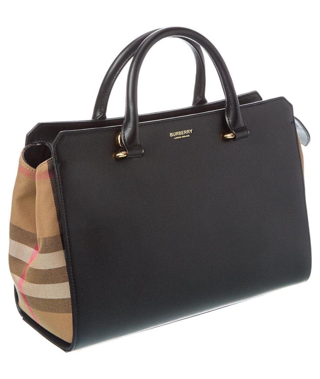 BURBERRY Черная кожаная сумка тоут, фото 2