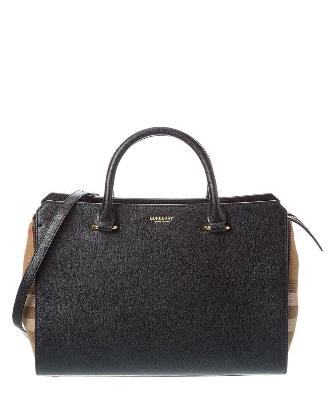 BURBERRY Черная кожаная сумка тоут, фото 6