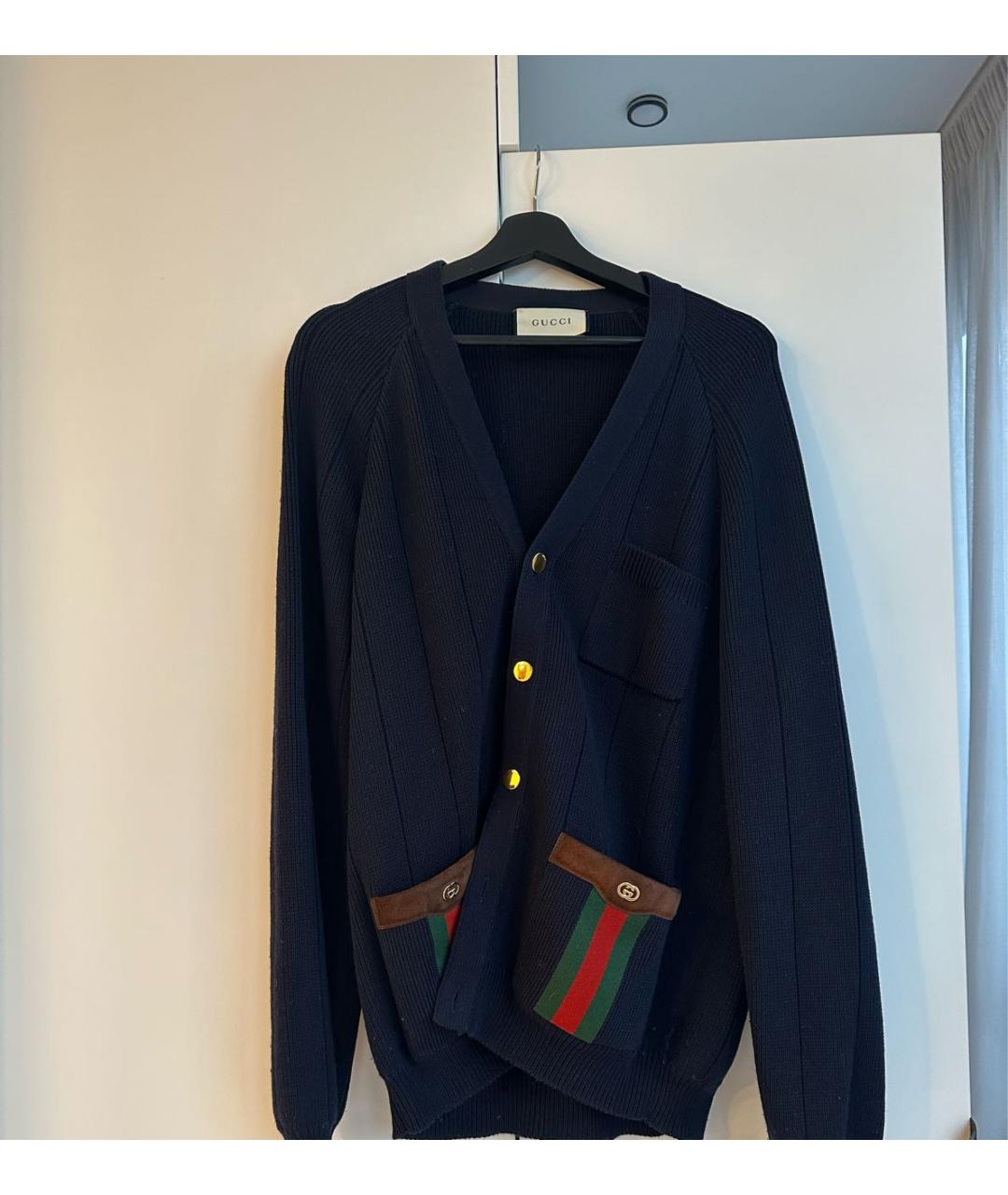 GUCCI Темно-синий шерстяной кардиган, фото 6