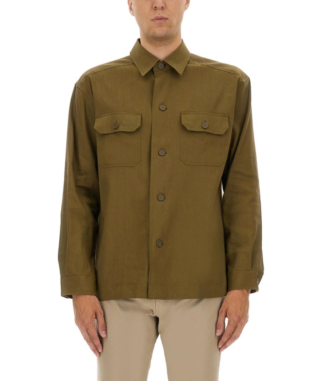 HUGO BOSS Хаки льняная кэжуал рубашка, фото 5