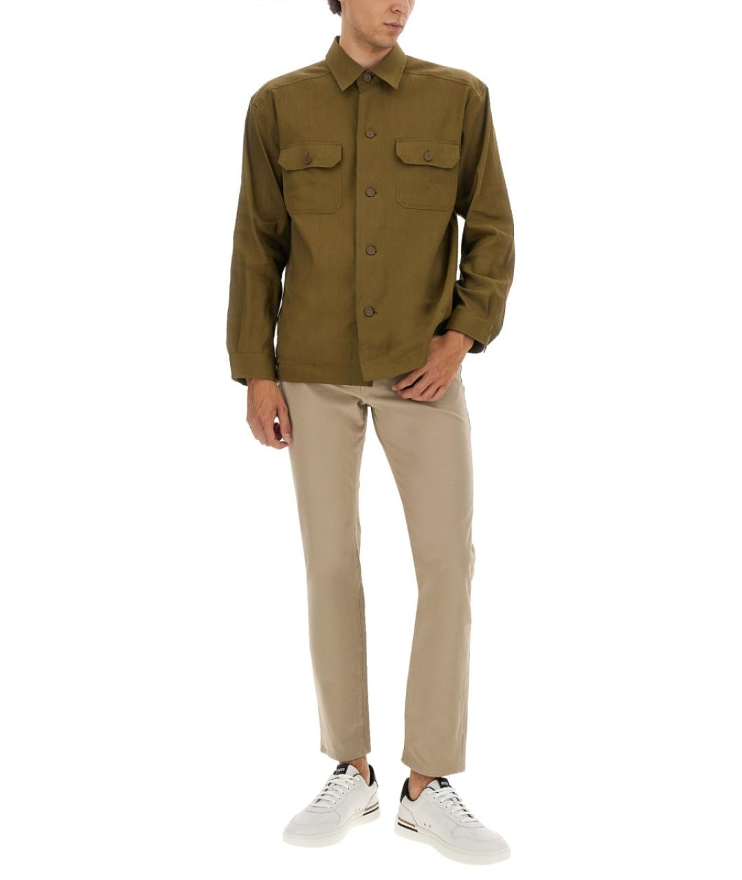 HUGO BOSS Хаки льняная кэжуал рубашка, фото 2