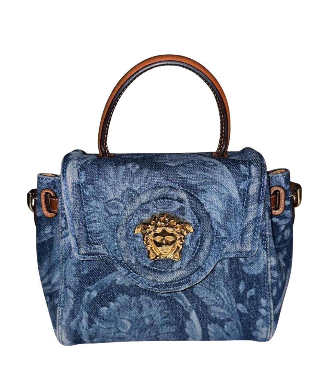 VERSACE Темно-синяя деним сумка с короткими ручками, фото 1