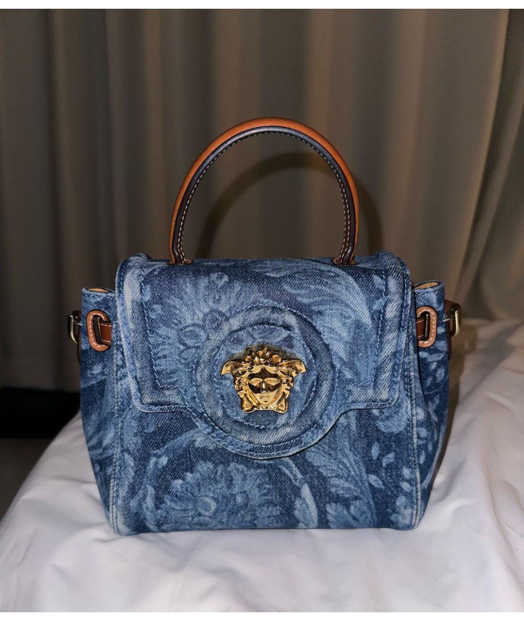 VERSACE Темно-синяя деним сумка с короткими ручками, фото 5