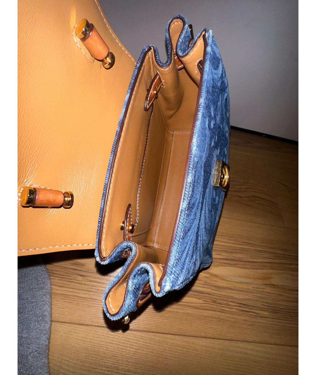 VERSACE Темно-синяя деним сумка с короткими ручками, фото 4