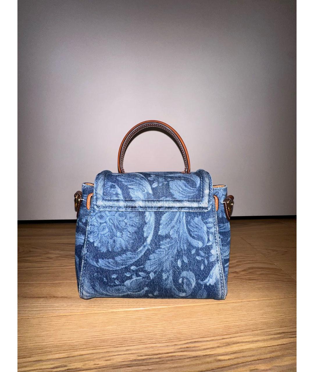 VERSACE Темно-синяя деним сумка с короткими ручками, фото 3