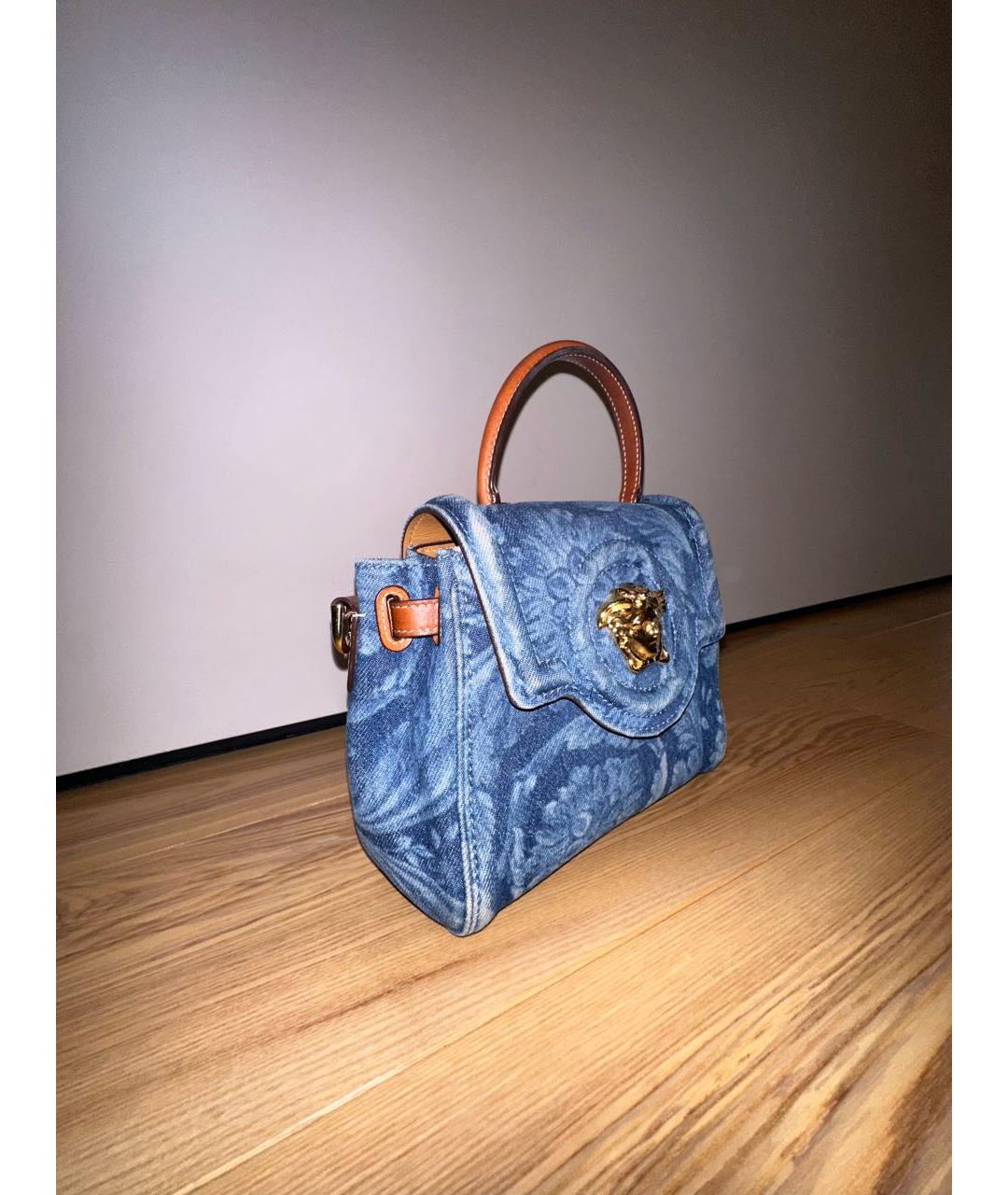 VERSACE Темно-синяя деним сумка с короткими ручками, фото 2