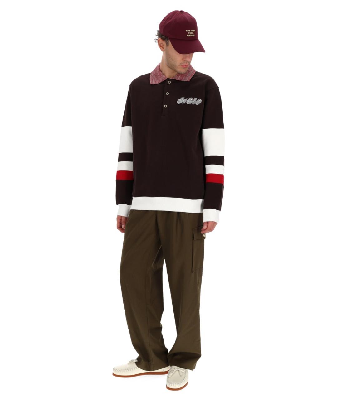 Drole de Monsieur Коричневое хлопковое поло с длинным рукавом, фото 2