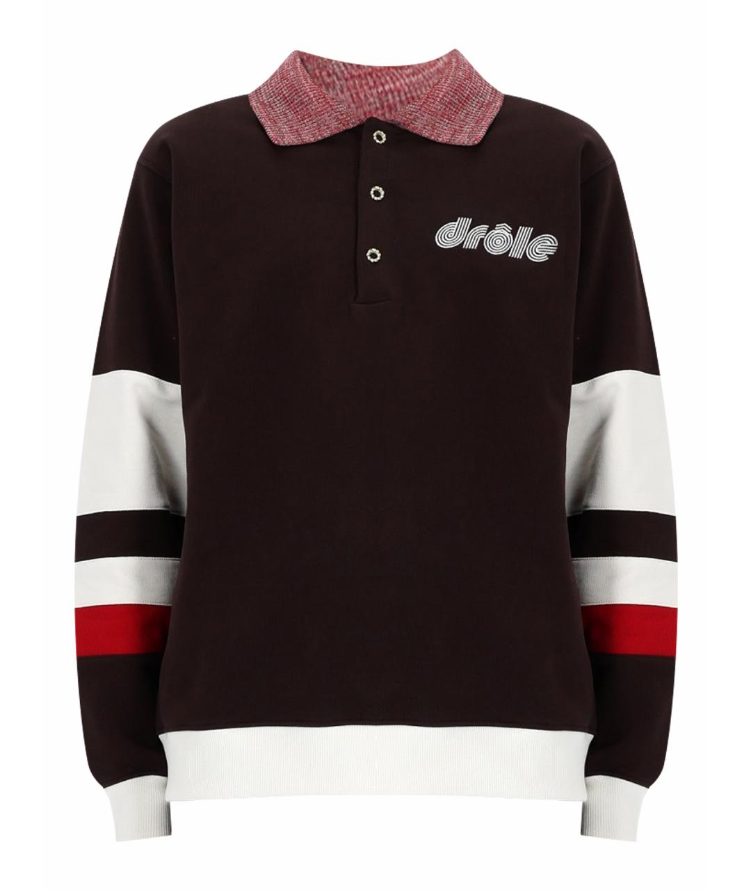 Drole de Monsieur Коричневое хлопковое поло с длинным рукавом, фото 1