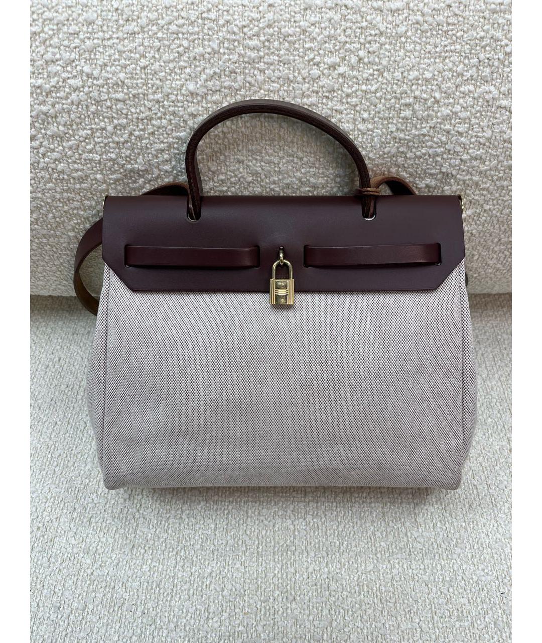 HERMES Бежевая тканевая сумка через плечо, фото 3