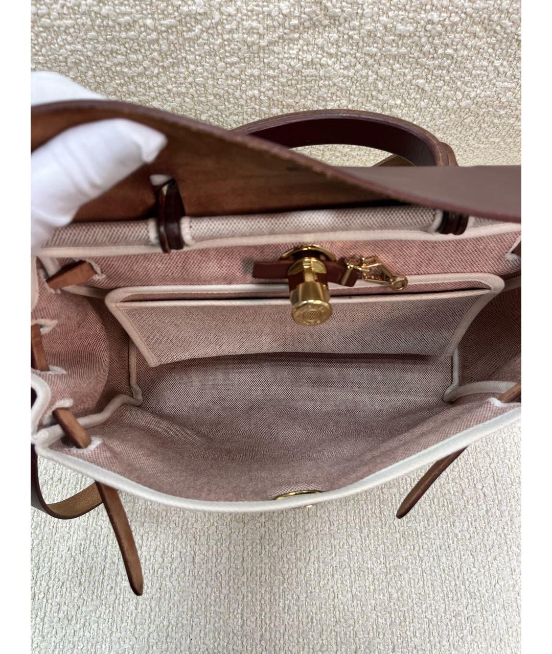 HERMES Бежевая тканевая сумка через плечо, фото 4