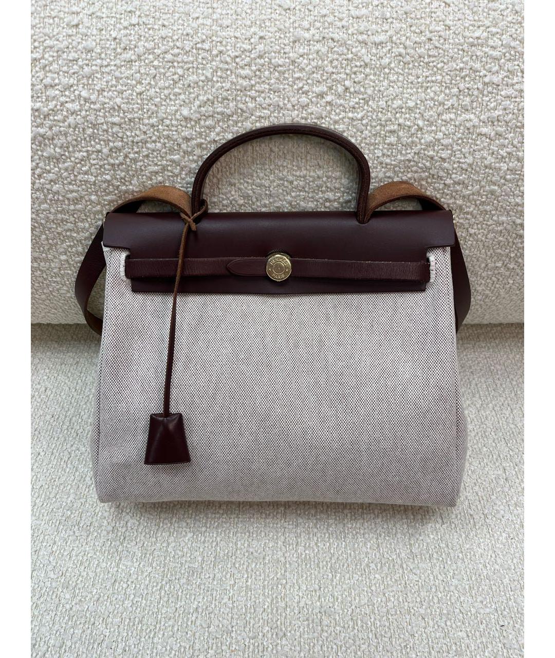 HERMES Бежевая тканевая сумка через плечо, фото 9