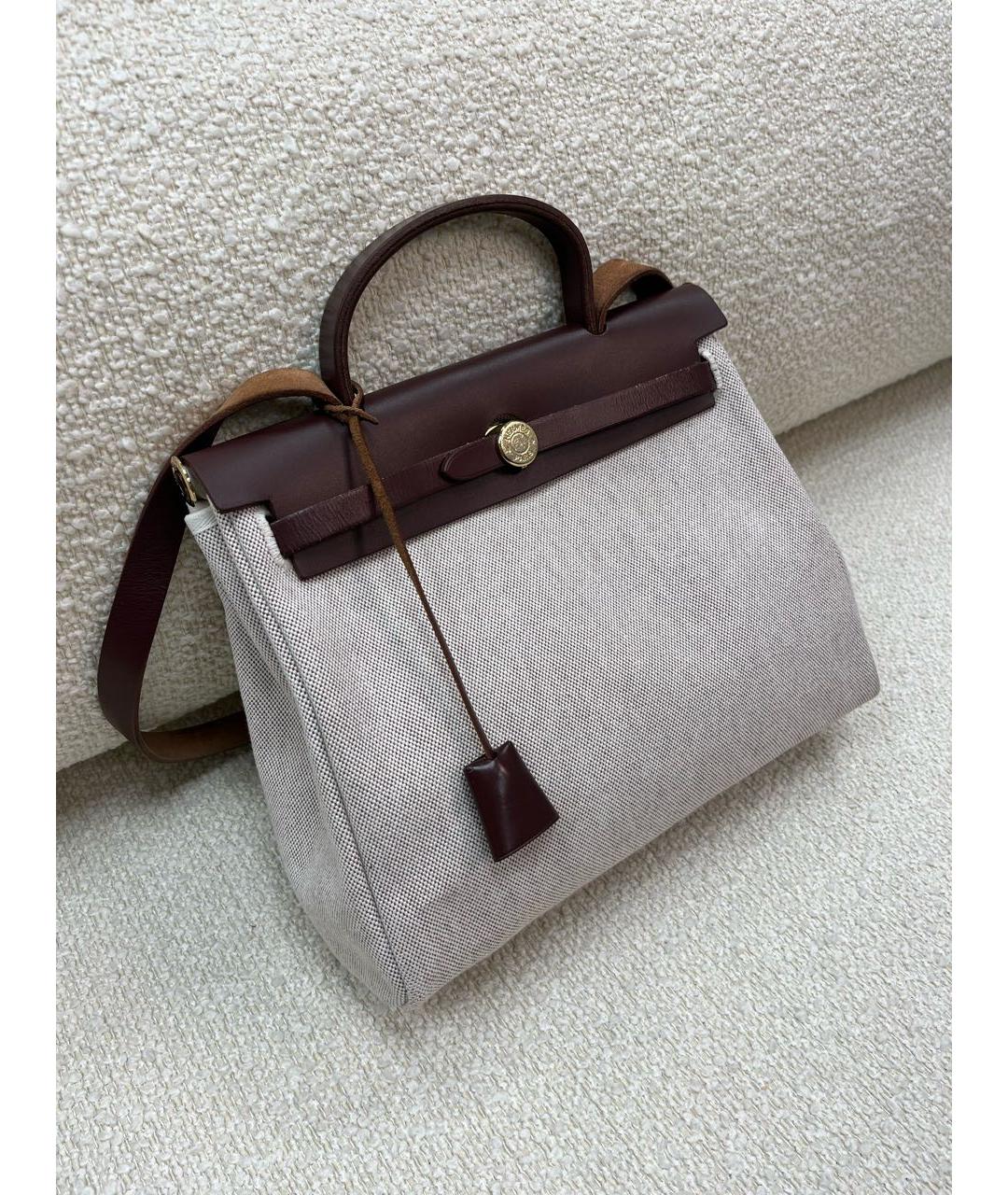 HERMES Бежевая тканевая сумка через плечо, фото 5