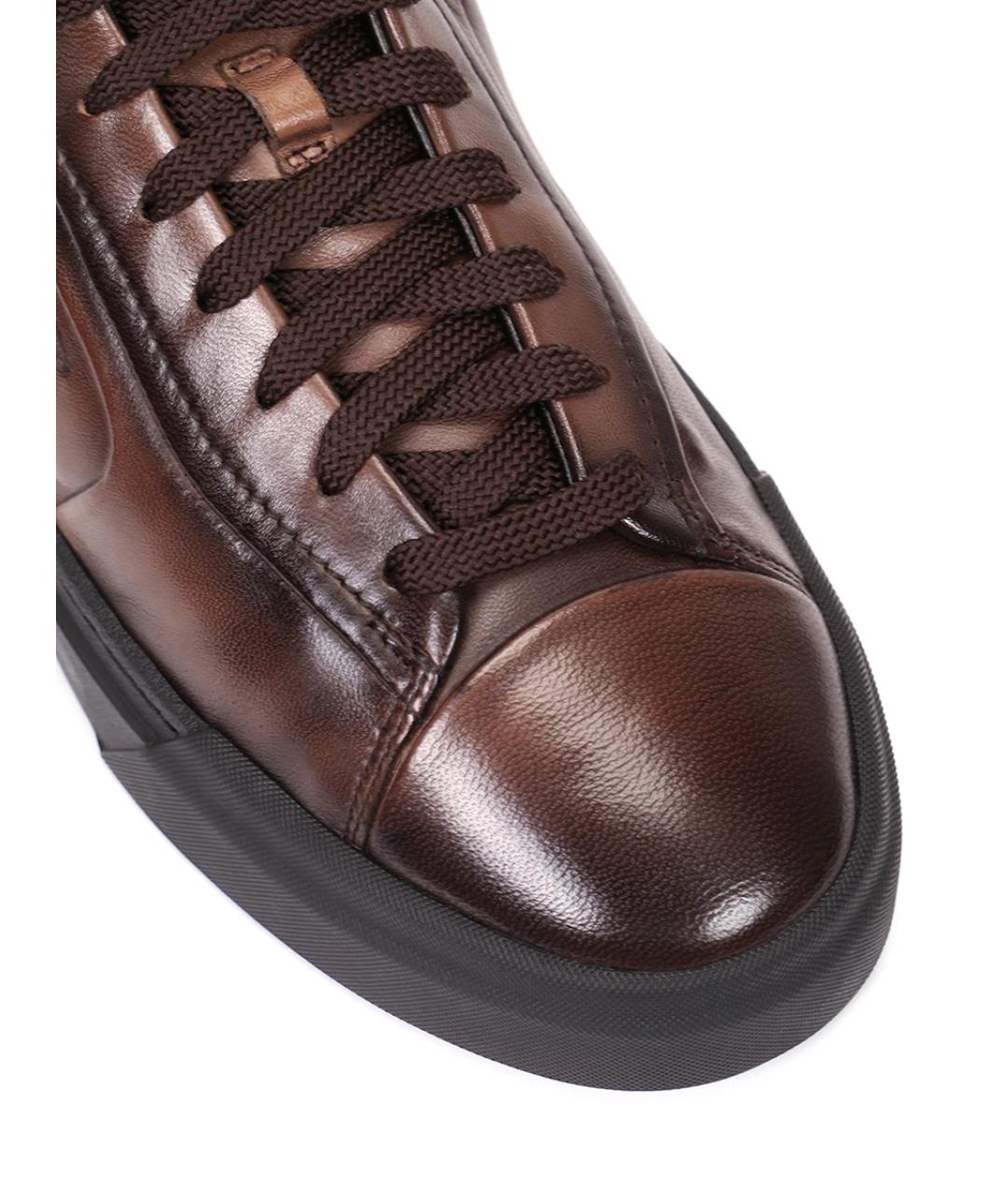 SANTONI Коричневые кожаные высокие кроссовки / кеды, фото 4