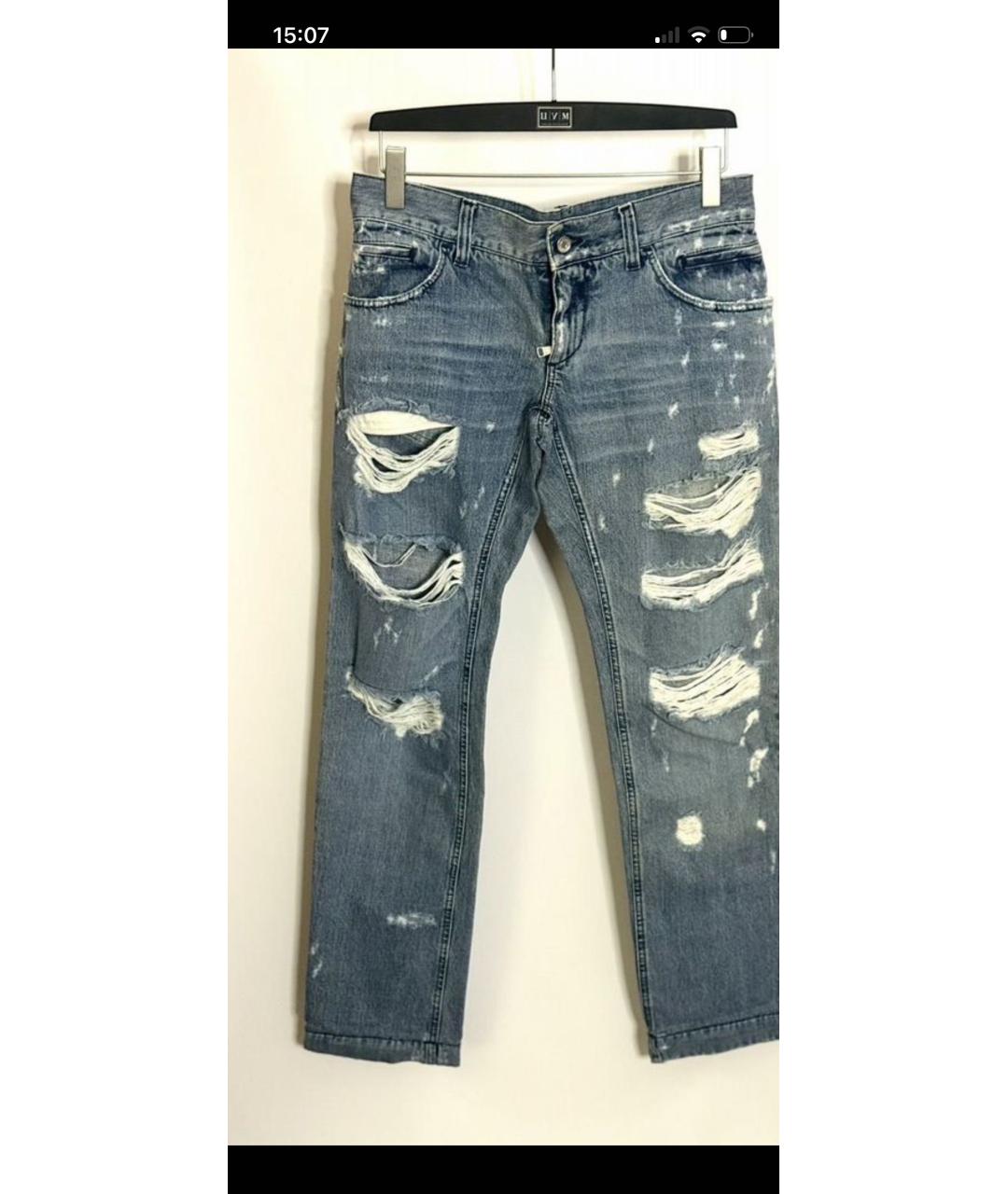 DOLCE&GABBANA Голубые хлопковые прямые джинсы, фото 4