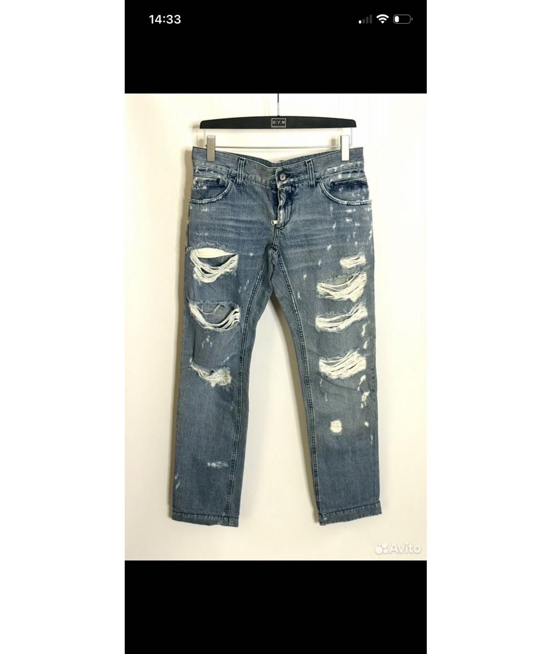 DOLCE&GABBANA Голубые хлопковые прямые джинсы, фото 5