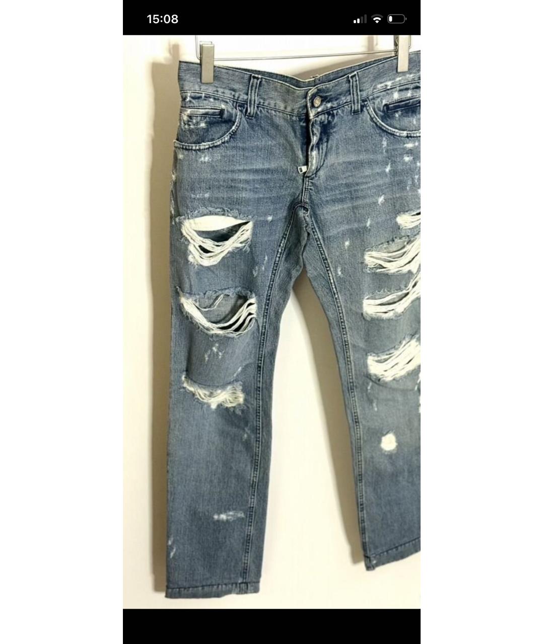 DOLCE&GABBANA Голубые хлопковые прямые джинсы, фото 3